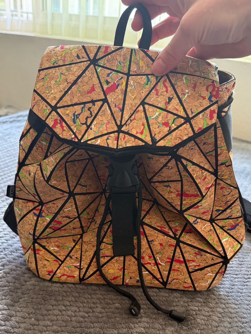 Geometric Cork Drawstring Backpack - Multicolor - Picture 6 of 7